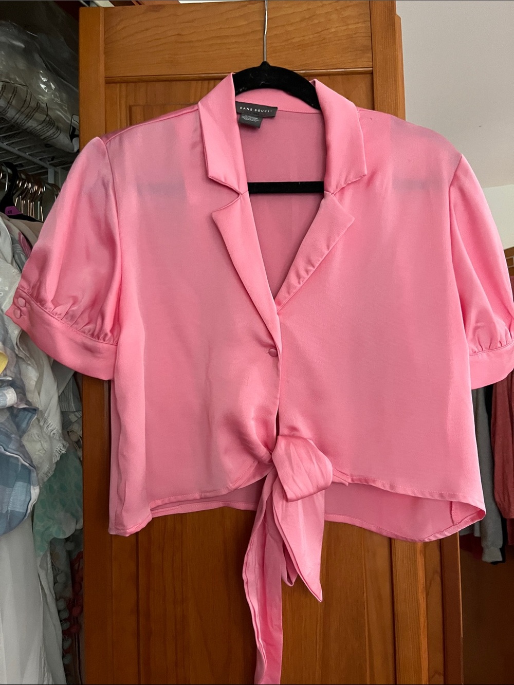 Zara Rose Pink Tie-Front Short Sleeve Blouse